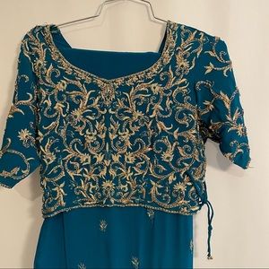 Teal Embroidered Saree- Indian Pakistani Punjabi